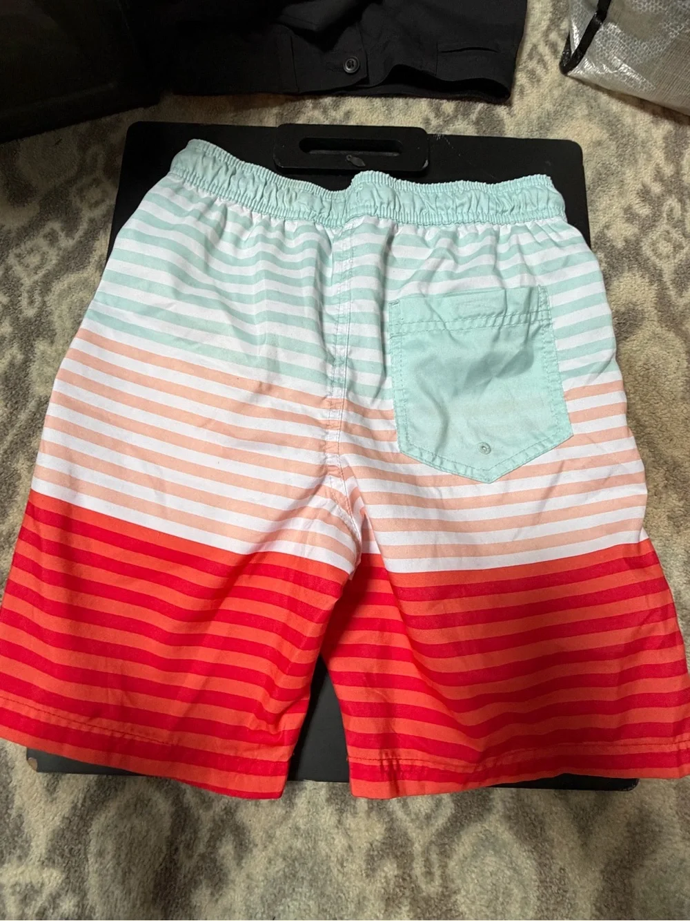 Cat & Jack Striped Swim Shorts in Red, Peach & Mint